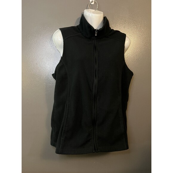 Lands End Vest Womens Medium Black Fleece Full Zip Sleeveless Jacket Outdoor - Picture 1 of 6